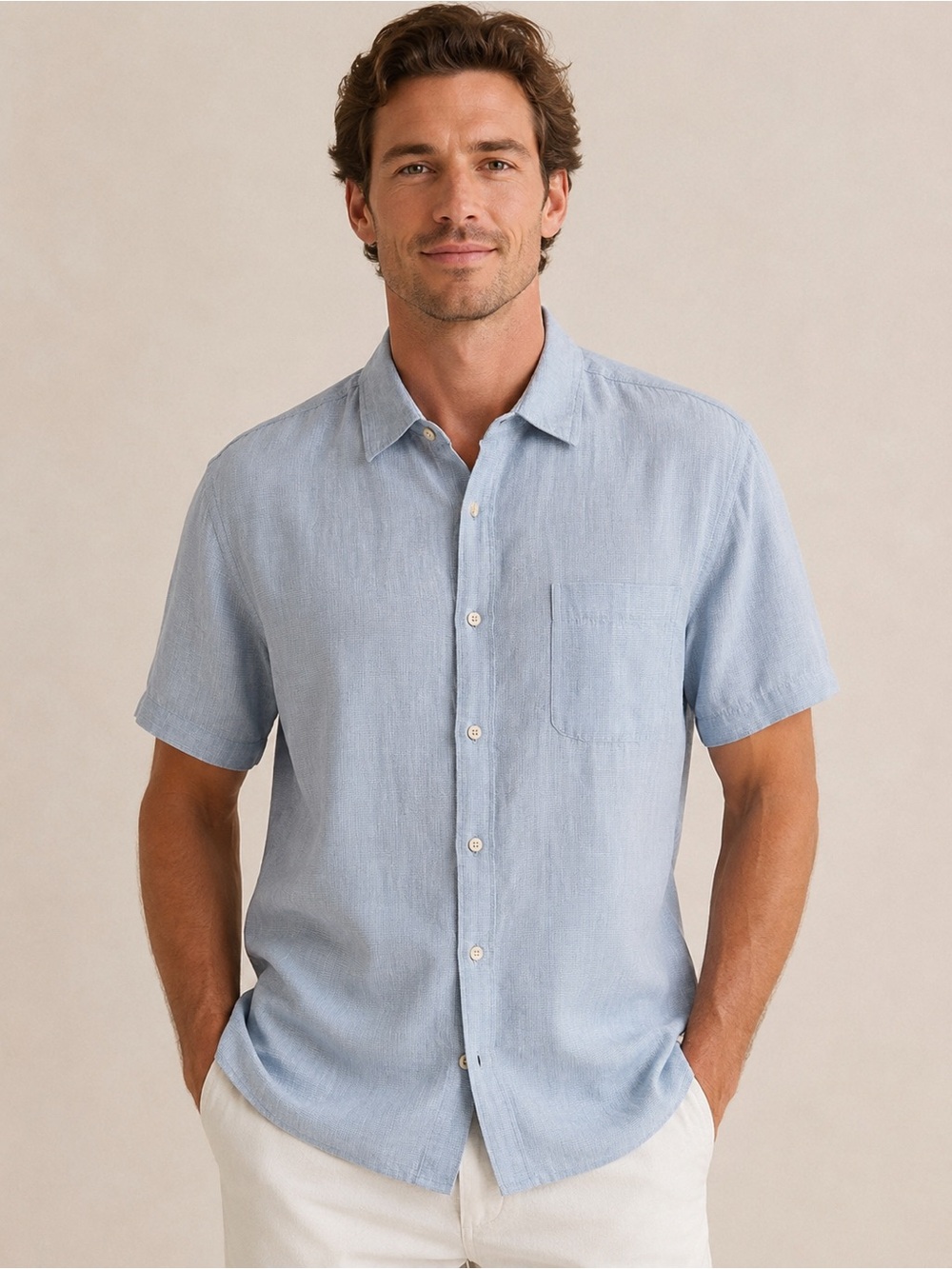 Mens Silk Linen Resort Shirt Medium Coastal Vacation Beach Button Up Tasso Elba